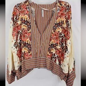 Free People Mix and Match Blouse Tea Combo Crop Top Wide Long Sleeve Women's M
